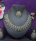 Green yellow gold premium designer american diamond and stone work necklace set