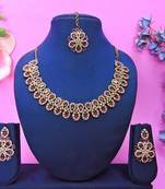 Purple yellow gold premium designer american diamond and stone work necklace set