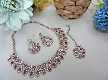 Purple yellow gold premium designer american diamond and stone work necklace set 2