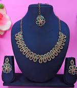 Blue yellow gold premium designer american diamond and stone work necklace set