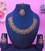 Pink yellow gold premium designer american diamond and stone work necklace set