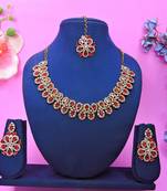 Red yellow gold premium designer american diamond and stone work necklace set