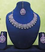 Purple rhodium premium designer american diamond and stone work necklace set