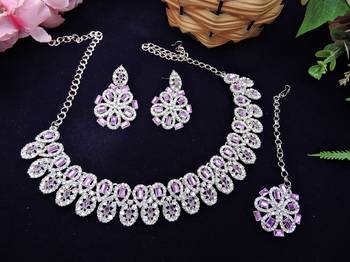 Purple rhodium premium designer american diamond and stone work necklace set 2