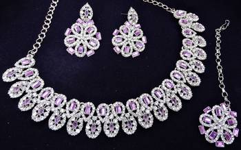 Purple rhodium premium designer american diamond and stone work necklace set 3