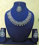 Green rhodium premium designer american diamond and stone work necklace set