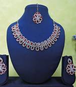 Maroon rhodium premium designer american diamond and stone work necklace set