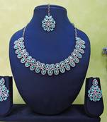 Green rhodium premium designer american diamond and stone work necklace set