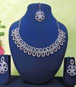 Blue rhodium premium designer american diamond and stone work necklace set