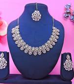 Pink rhodium premium designer american diamond and stone work necklace set