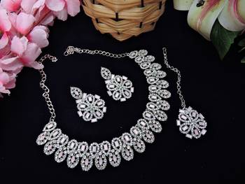 Pink rhodium premium designer american diamond and stone work necklace set 2