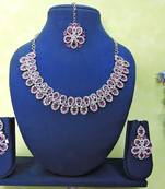 Purple rhodium premium designer american diamond and stone work necklace set