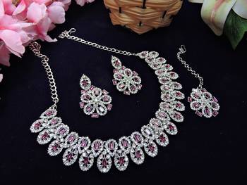 Purple rhodium premium designer american diamond and stone work necklace set 2