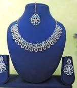 Blue rhodium premium designer american diamond and stone work necklace set