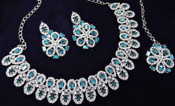 Blue rhodium premium designer american diamond and stone work necklace set 3
