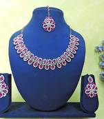 Pink rhodium premium designer american diamond and stone work necklace set