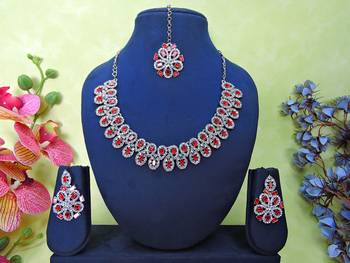 Red rhodium premium designer american diamond and stone work necklace set 1