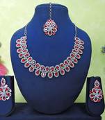 Red rhodium premium designer american diamond and stone work necklace set