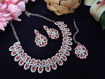 Red rhodium premium designer american diamond and stone work necklace set 2