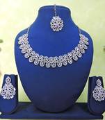 White rhodium premium designer american diamond and stone work necklace set