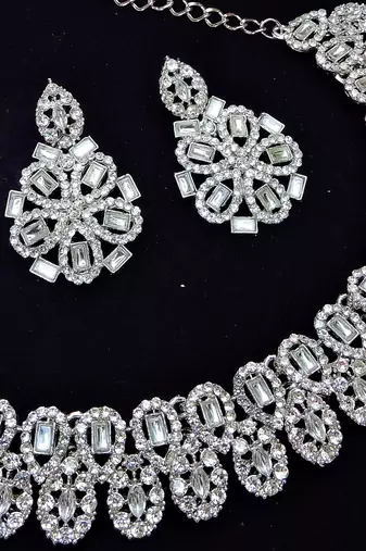 White rhodium premium designer american diamond and stone work necklace set