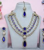 Blue yellow gold premium designer american diamond and stone work necklace set