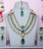 Green yellow gold premium designer american diamond and stone work necklace set