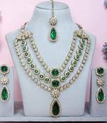 Green yellow gold premium designer american diamond and stone work necklace set