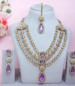 Purple yellow gold premium designer american diamond and stone work necklace set