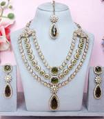 Green yellow gold premium designer american diamond and stone work necklace set