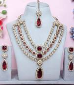 Maroon yellow gold premium designer american diamond and stone work necklace set