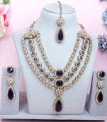 Blue yellow gold premium designer american diamond and stone work necklace set