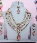 Pink yellow gold premium designer american diamond and stone work necklace set