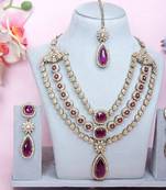 Purple yellow gold premium designer american diamond and stone work necklace set