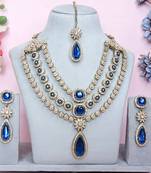 Blue yellow gold premium designer american diamond and stone work necklace set