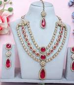 Pink yellow gold premium designer american diamond and stone work necklace set