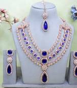 Blue rose gold premium designer american diamond and stone work necklace set