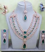 Green rose gold premium designer american diamond and stone work necklace set