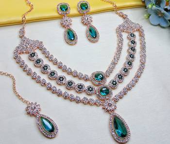 Green rose gold premium designer american diamond and stone work necklace set 2