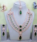 Green rose gold premium designer american diamond and stone work necklace set