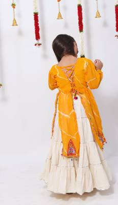 Navaratri special gota patti work lehenga with gamthi patch & cowrie lace work top for kids 5