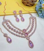 Purple rose gold premium designer american diamond and stone work necklace set