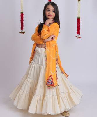 Navaratri special gota patti work lehenga with gamthi patch & cowrie lace work top for kids 6
