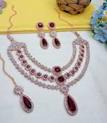 Maroon rose gold premium designer american diamond and stone work necklace set