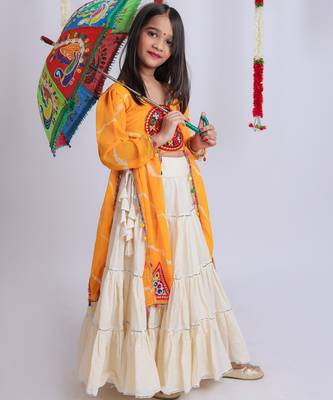 Navaratri special gota patti work lehenga with gamthi patch & cowrie lace work top for kids 7