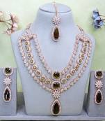 Green rose gold premium designer american diamond and stone work necklace set