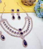 Blue rose gold premium designer american diamond and stone work necklace set