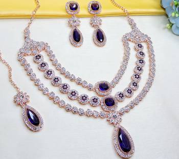 Blue rose gold premium designer american diamond and stone work necklace set 2