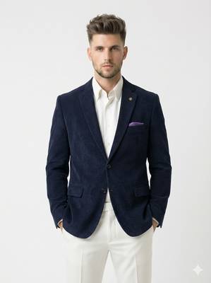 Navy blue tailored corduroy notch lapel blazer 1