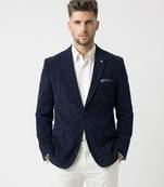 Navy blue tailored corduroy notch lapel blazer